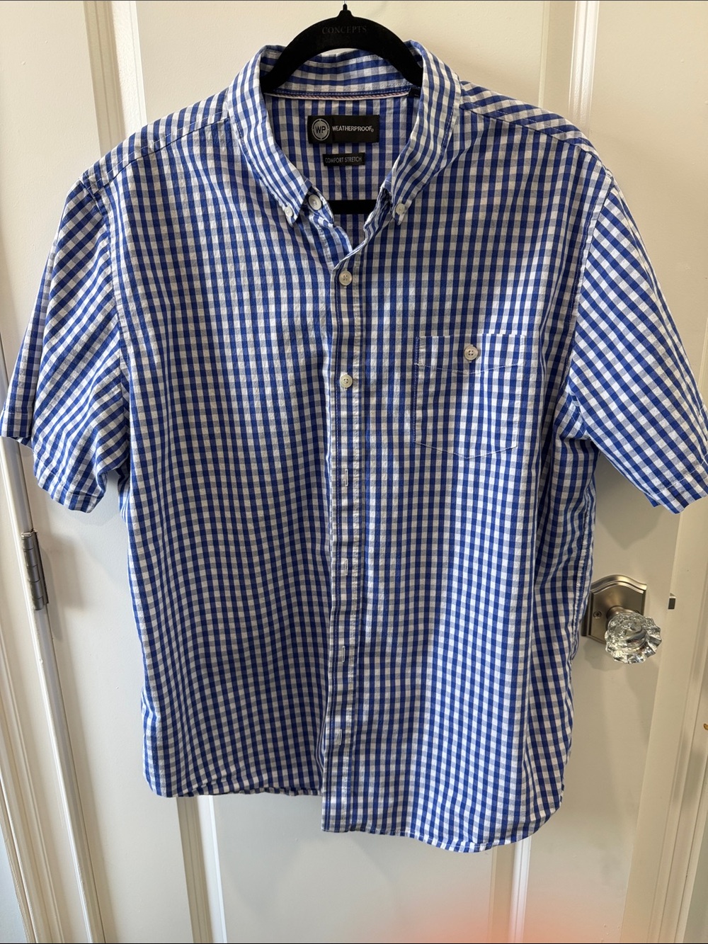 Weatherproof Blue and White Gingham Short-Sleeve Button-Down Shirt - Men